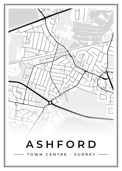 Street map poster of Ashford town centre, Surrey