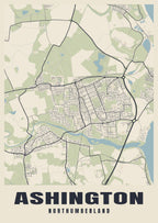 Street map poster of Ashington, Northumberland