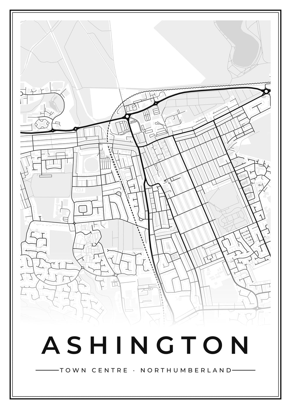 Ashington Town Centre Street Map Poster