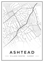 Street map poster of Ashtead village centre, Surrey