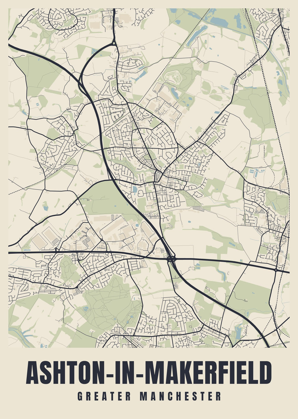 Street map poster of Ashton-in-Makerfield, Greater Manchester