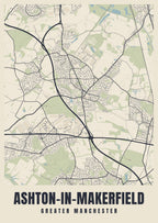 Street map poster of Ashton-in-Makerfield, Greater Manchester