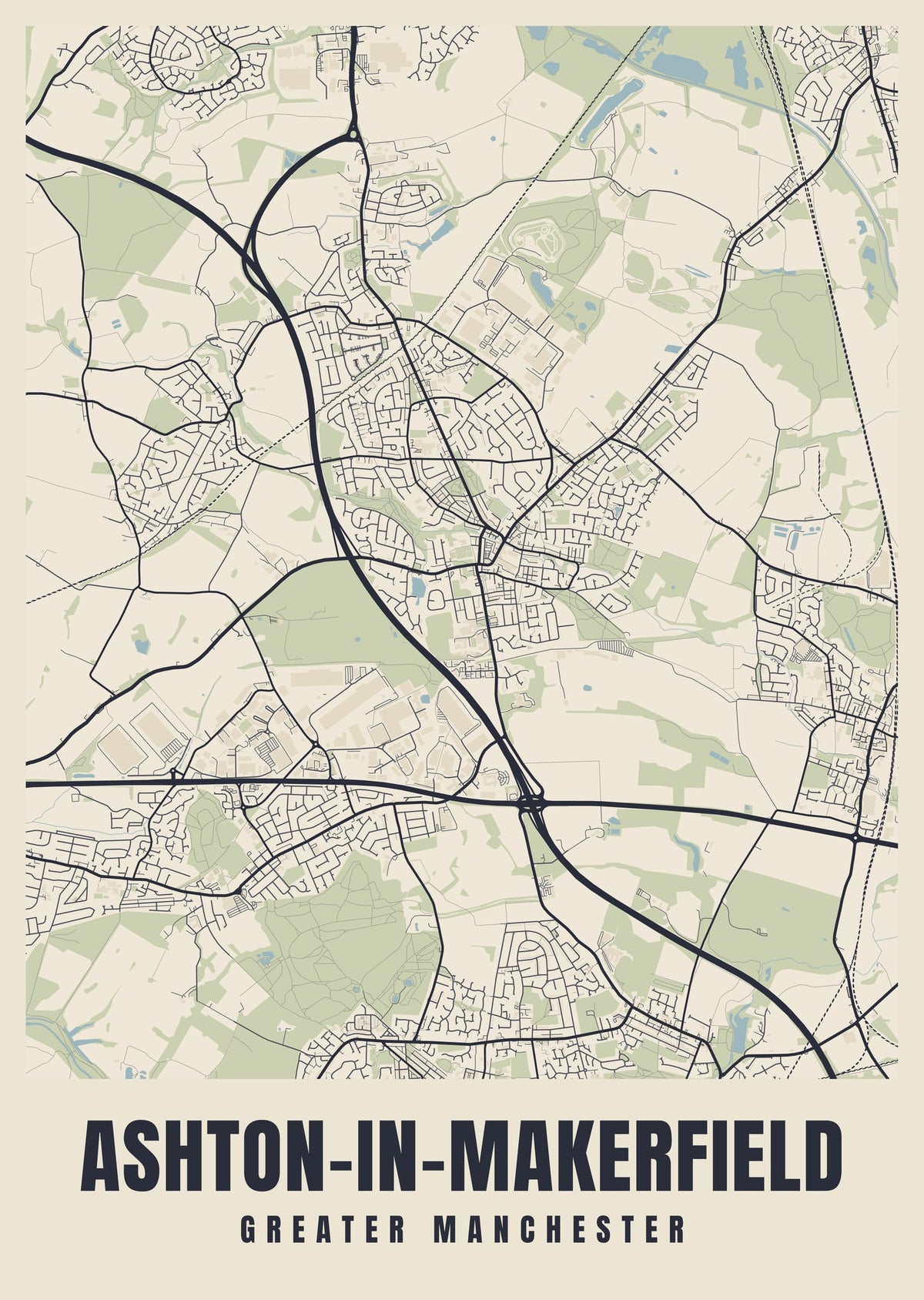 Street map poster of Ashton-in-Makerfield, Greater Manchester