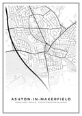 Street map poster of Ashton-in-Makerfield town centre, Greater Manchester