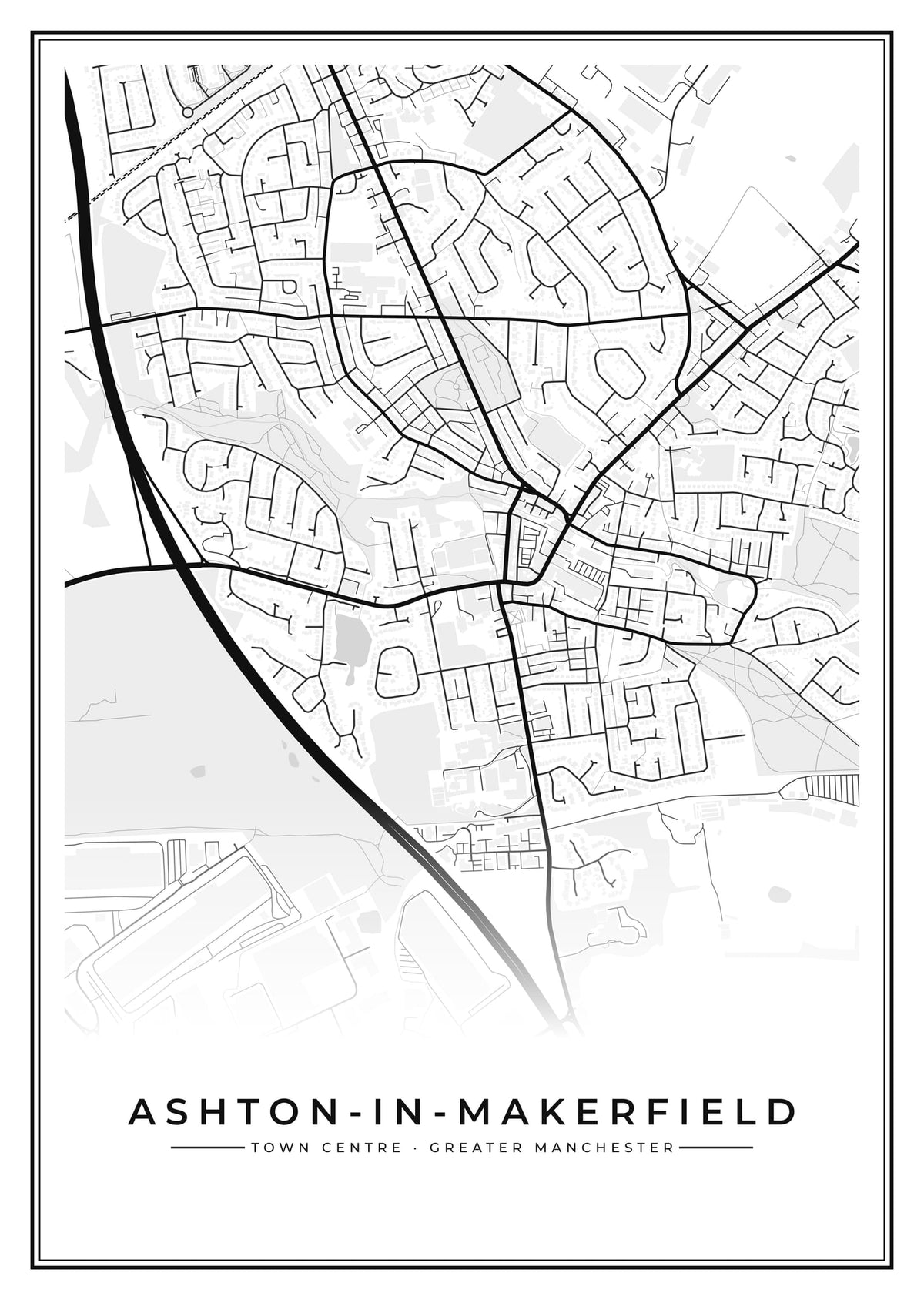Street map poster of Ashton-in-Makerfield town centre, Greater Manchester
