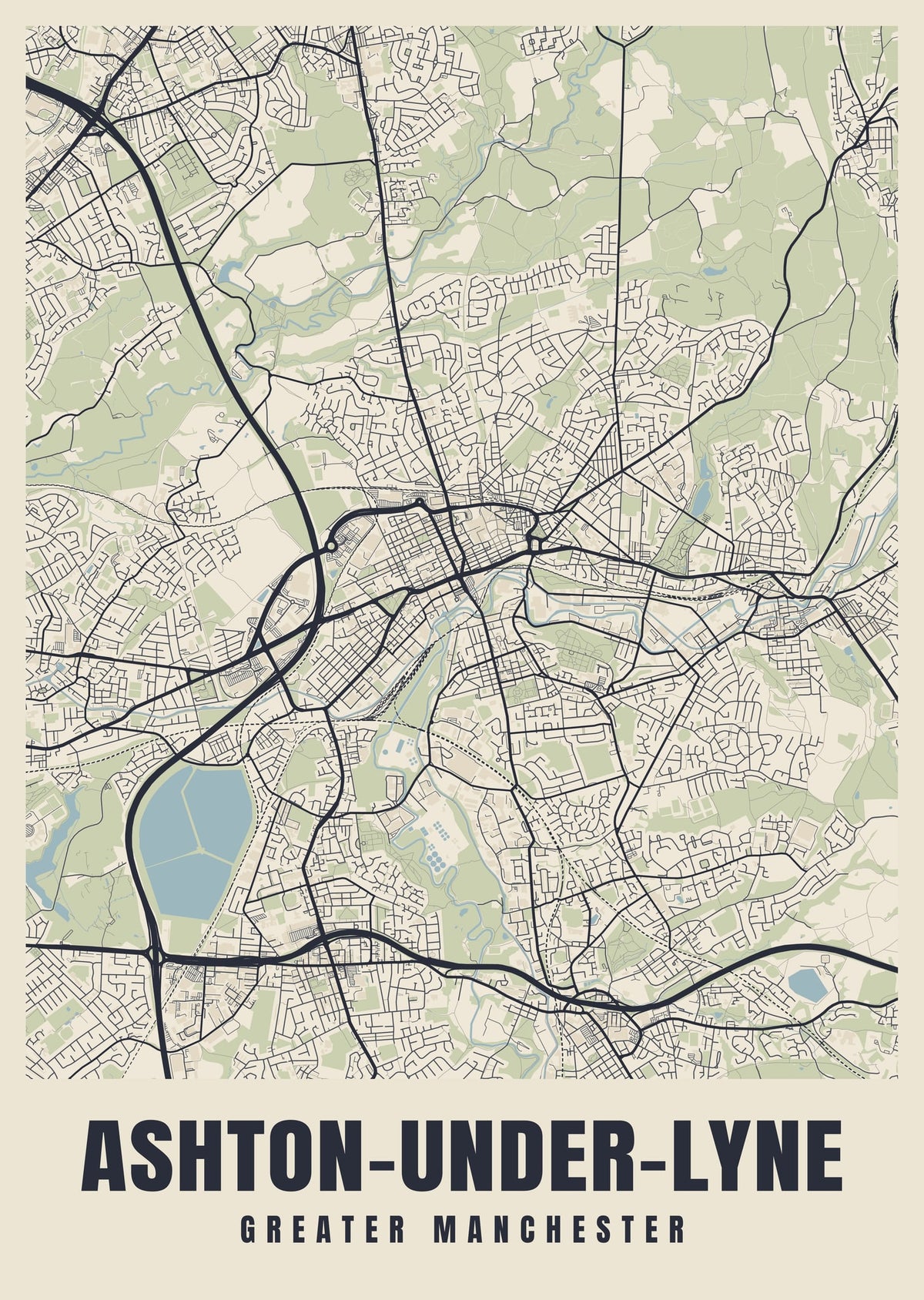 Street map poster of Ashton-under-Lyne, Greater Manchester