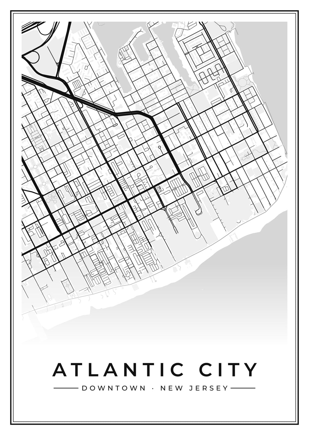 Street map poster of downtown Atlantic City, New Jersey