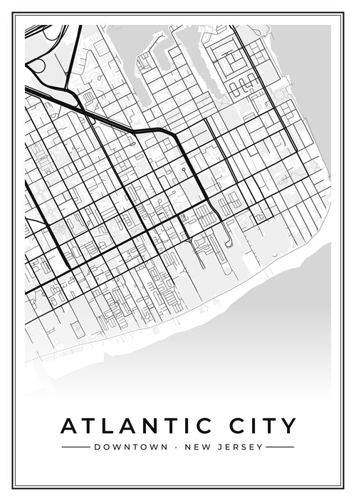 Street map poster of downtown Atlantic City, New Jersey