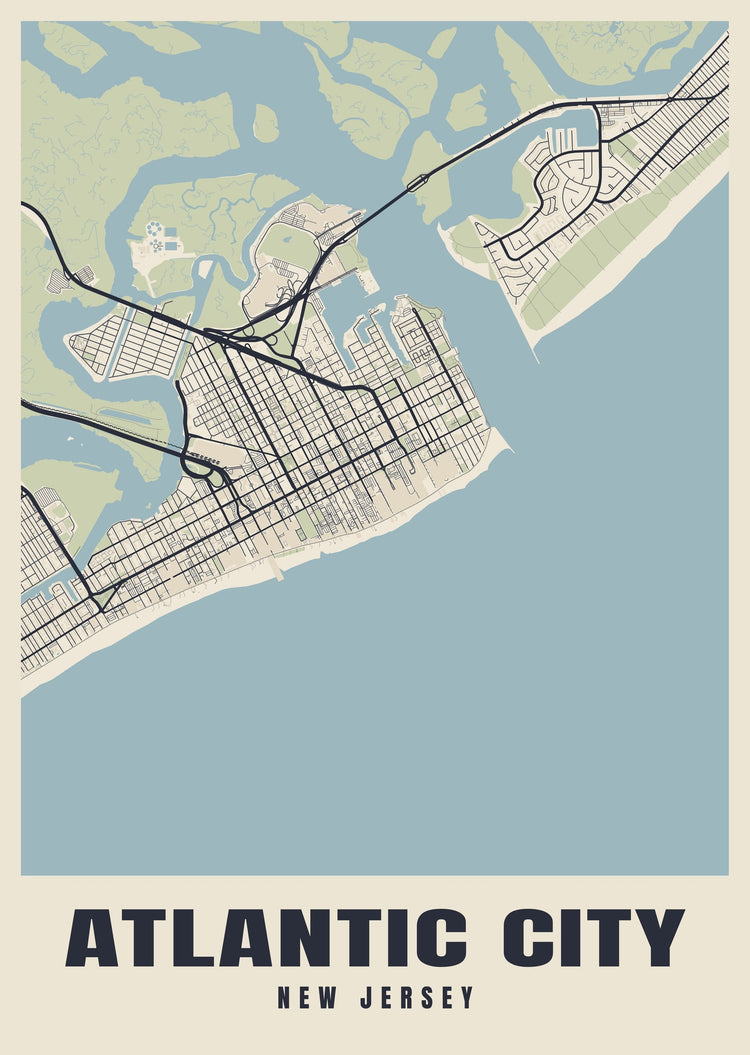 Atlantic City Street Map Poster