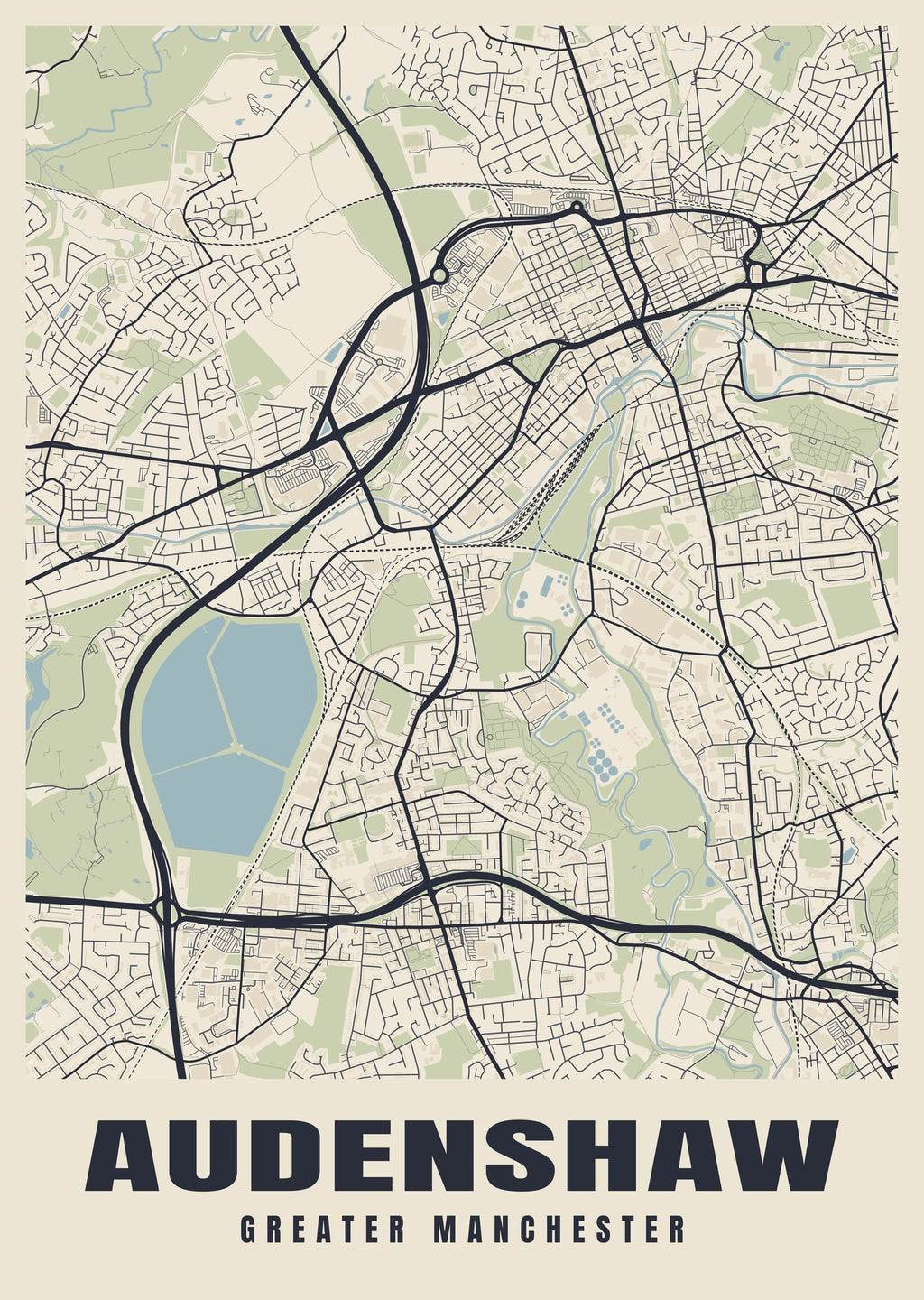 Street map poster of Audenshaw, Greater Manchester