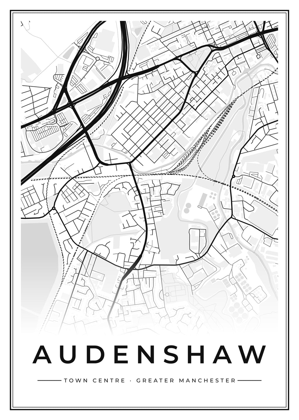 Street map poster of Audenshaw town centre, Greater Manchester