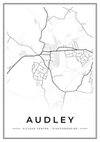 Street map poster of Audley village centre, Staffordshire