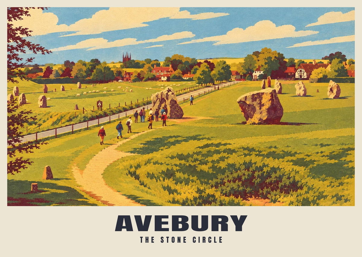 The Stone Circle, Avebury poster, Retro Railway style