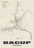 Street map poster of Bacup, Lancashire