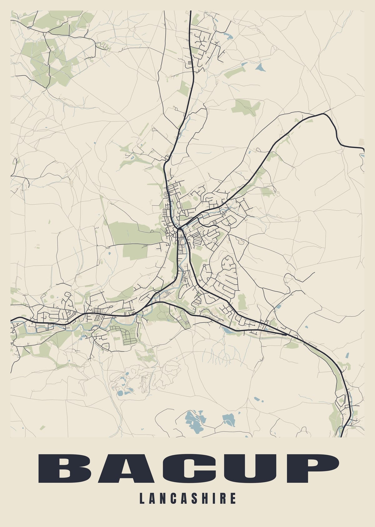Street map poster of Bacup, Lancashire