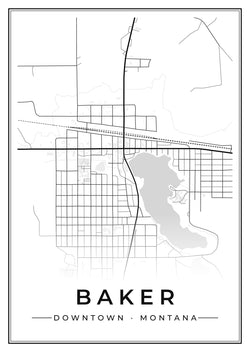 Street map poster of downtown Baker, Montana