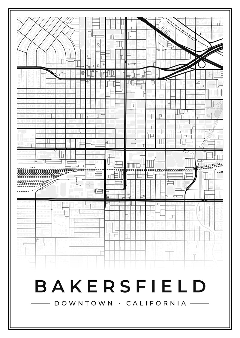 Bakersfield Downtown Street Map Poster