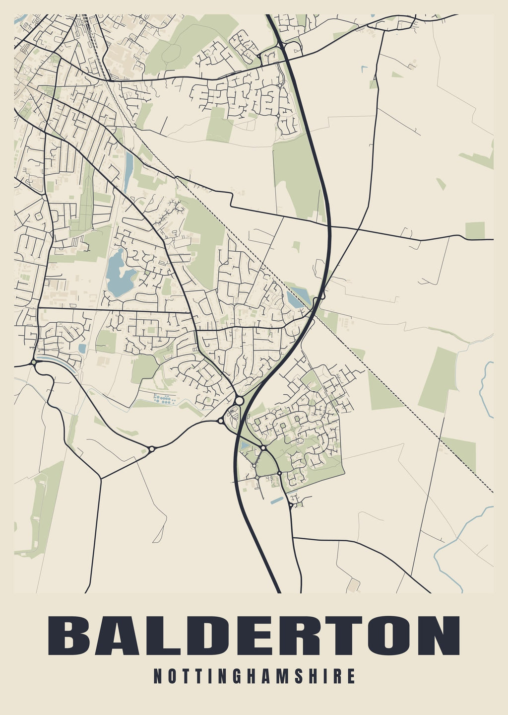 Street map poster of Balderton, Nottinghamshire