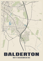Street map poster of Balderton, Nottinghamshire