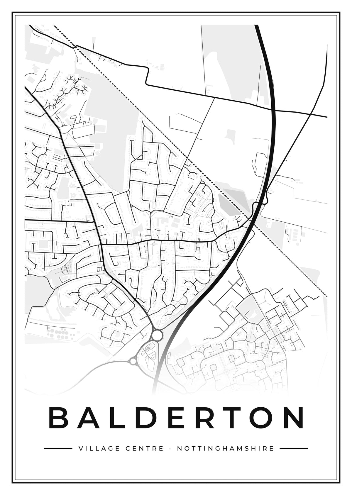 Street map poster of Balderton village centre, Nottinghamshire