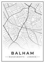 Street map poster of Balham, Wandsworth, London