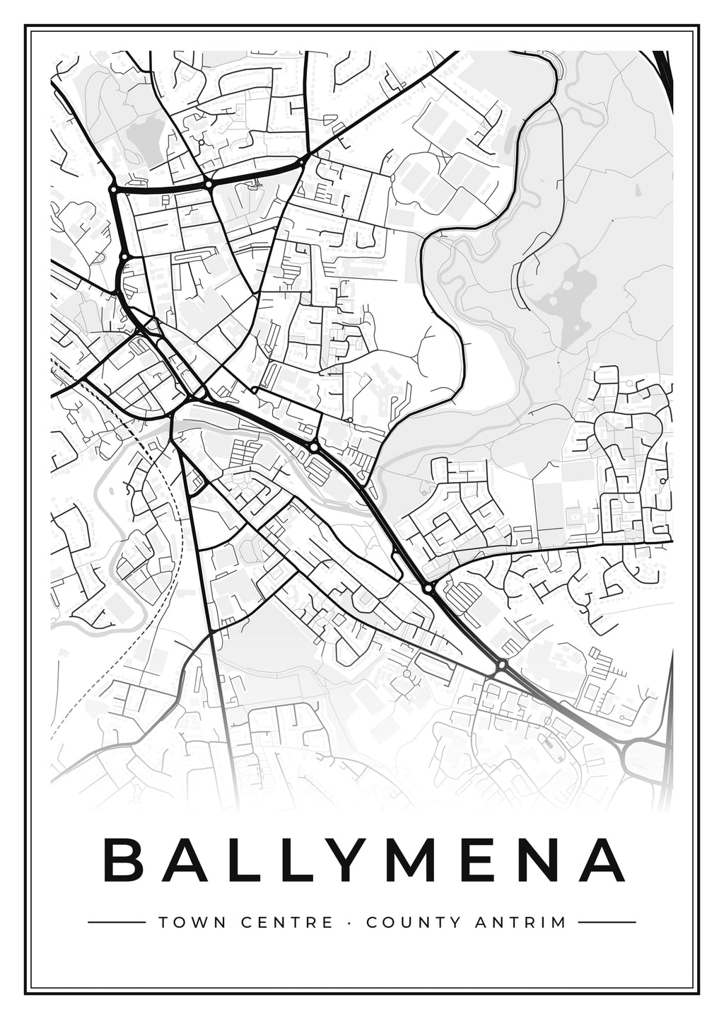 Street map poster of Ballymena town centre, County Antrim