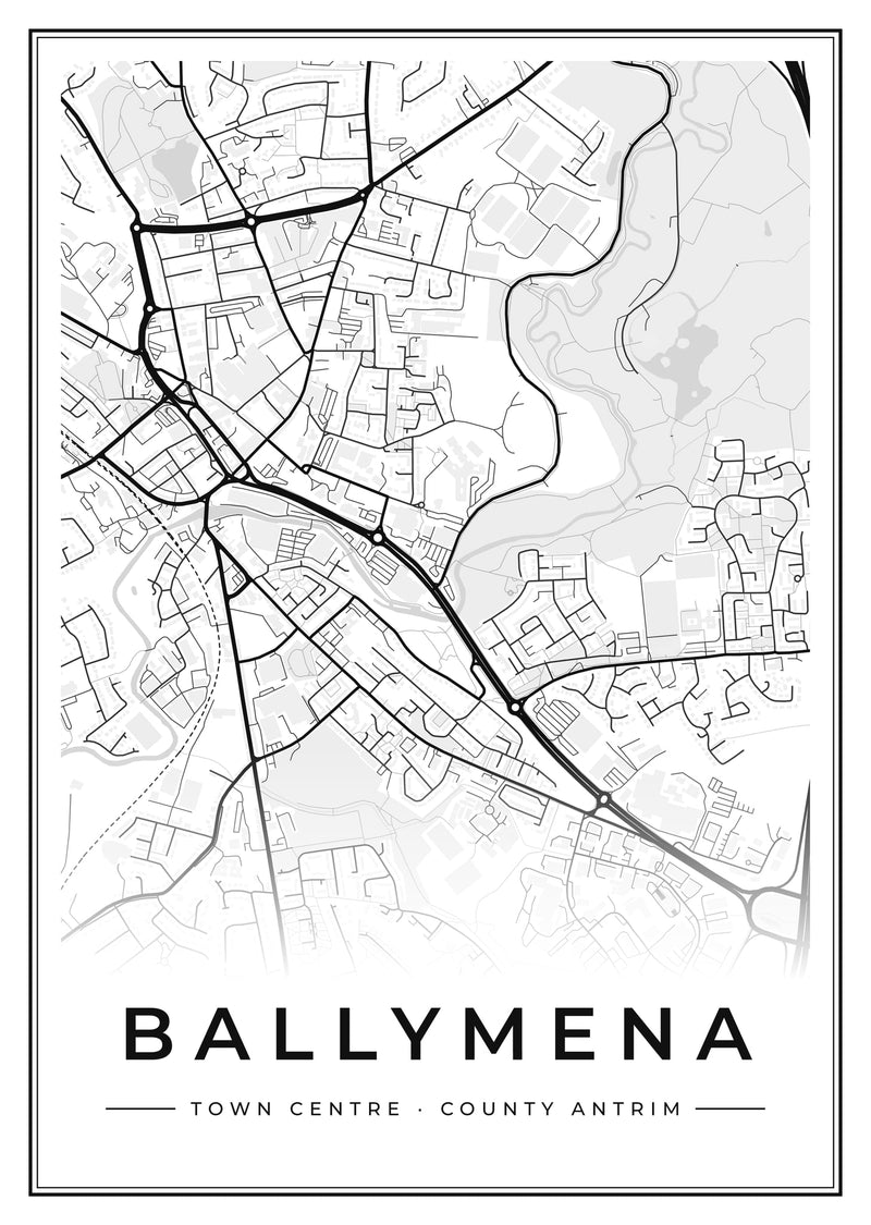 Ballymena Town Centre Street Map Poster
