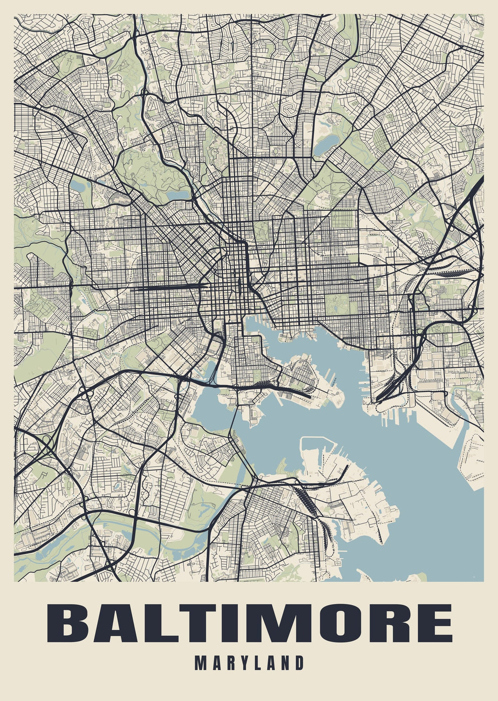 Street map poster of Baltimore, Maryland