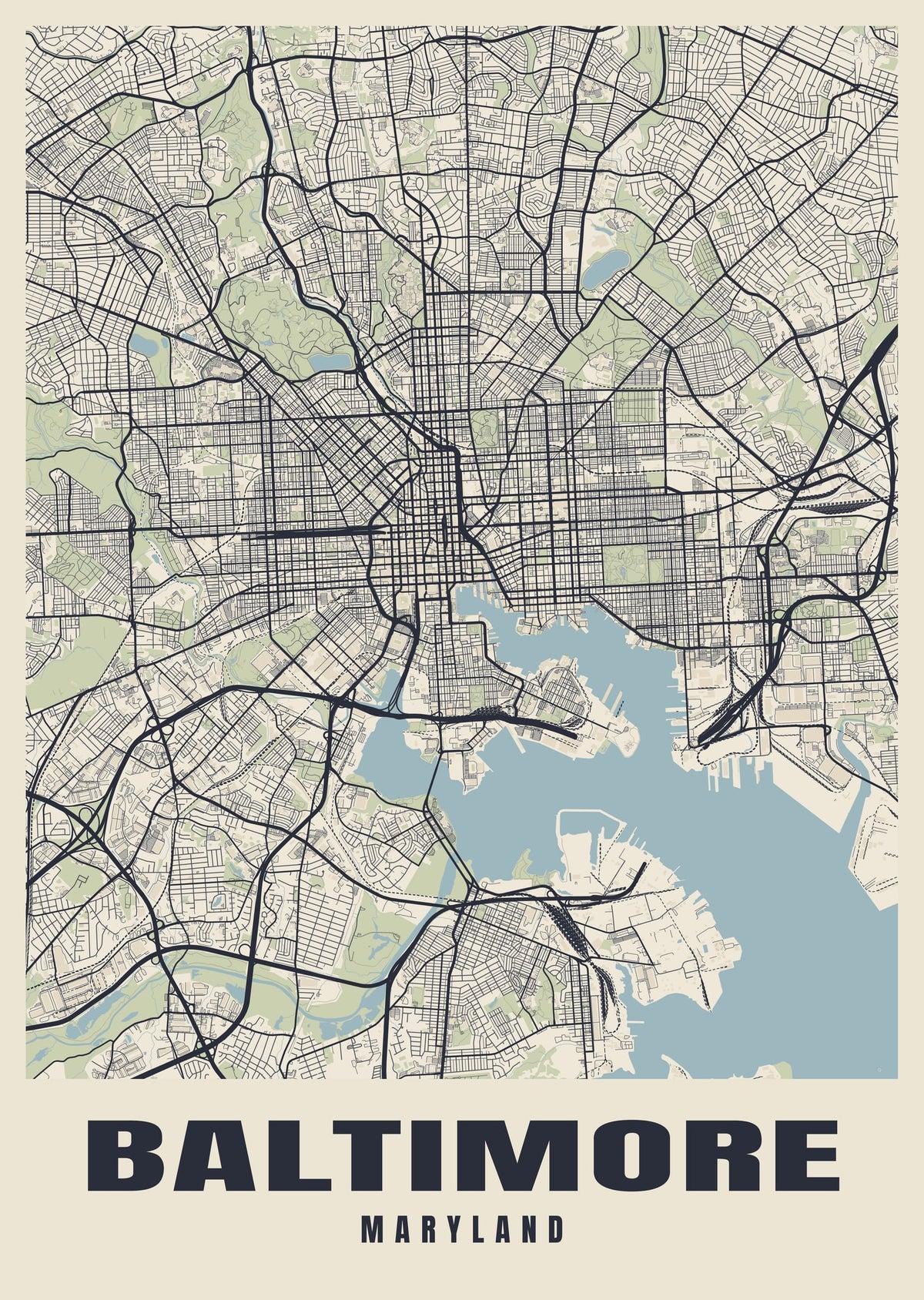 Street map poster of Baltimore, Maryland