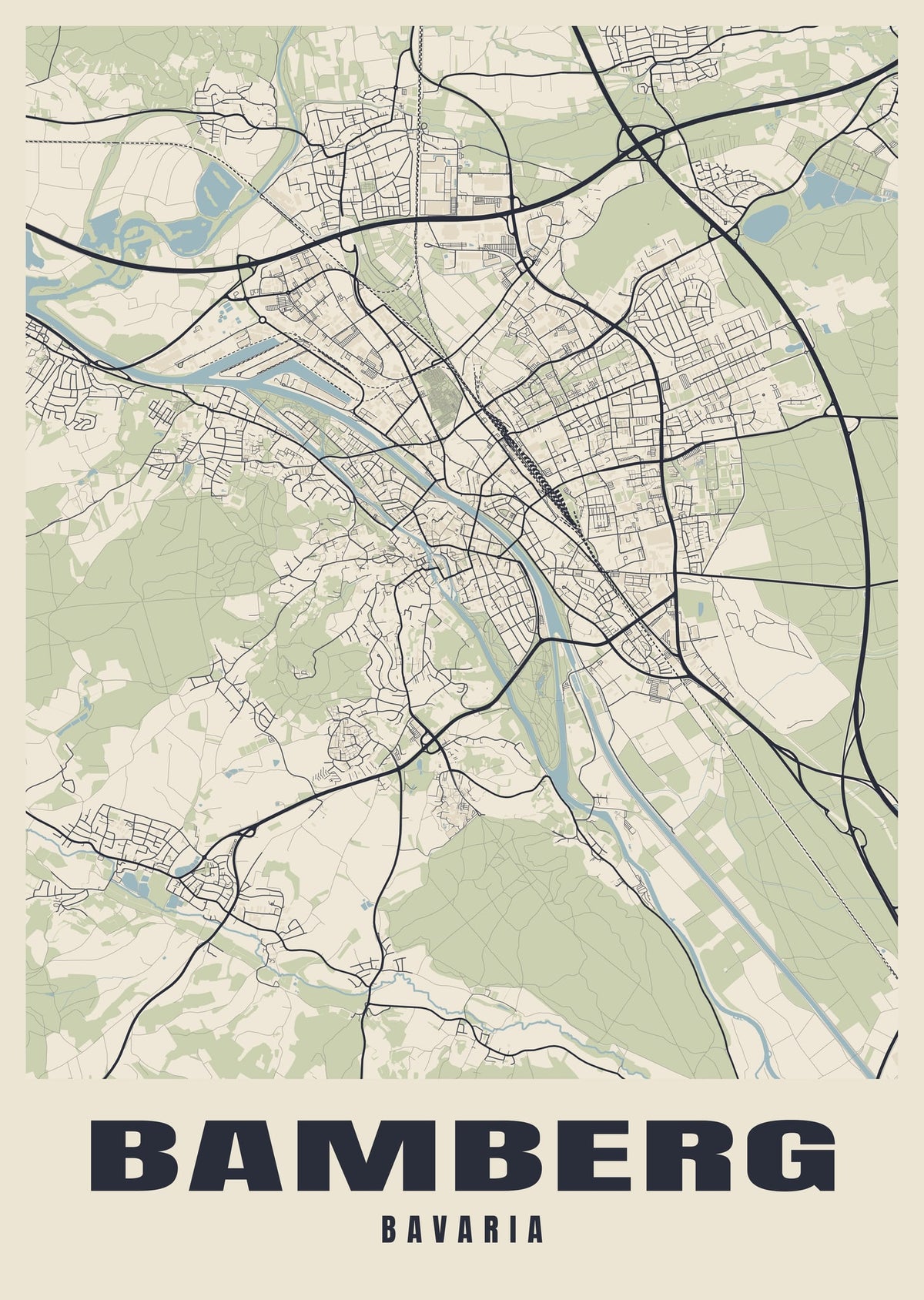 Street map poster of Bamberg, Bavaria