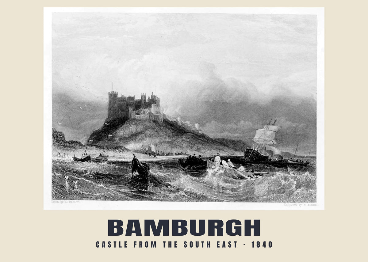 Castle from the South East, Bamburgh — Historic engraving reproduction, 1840