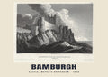 Castle, Meyer’s Universum, Bamburgh — Historic engraving reproduction, 1835