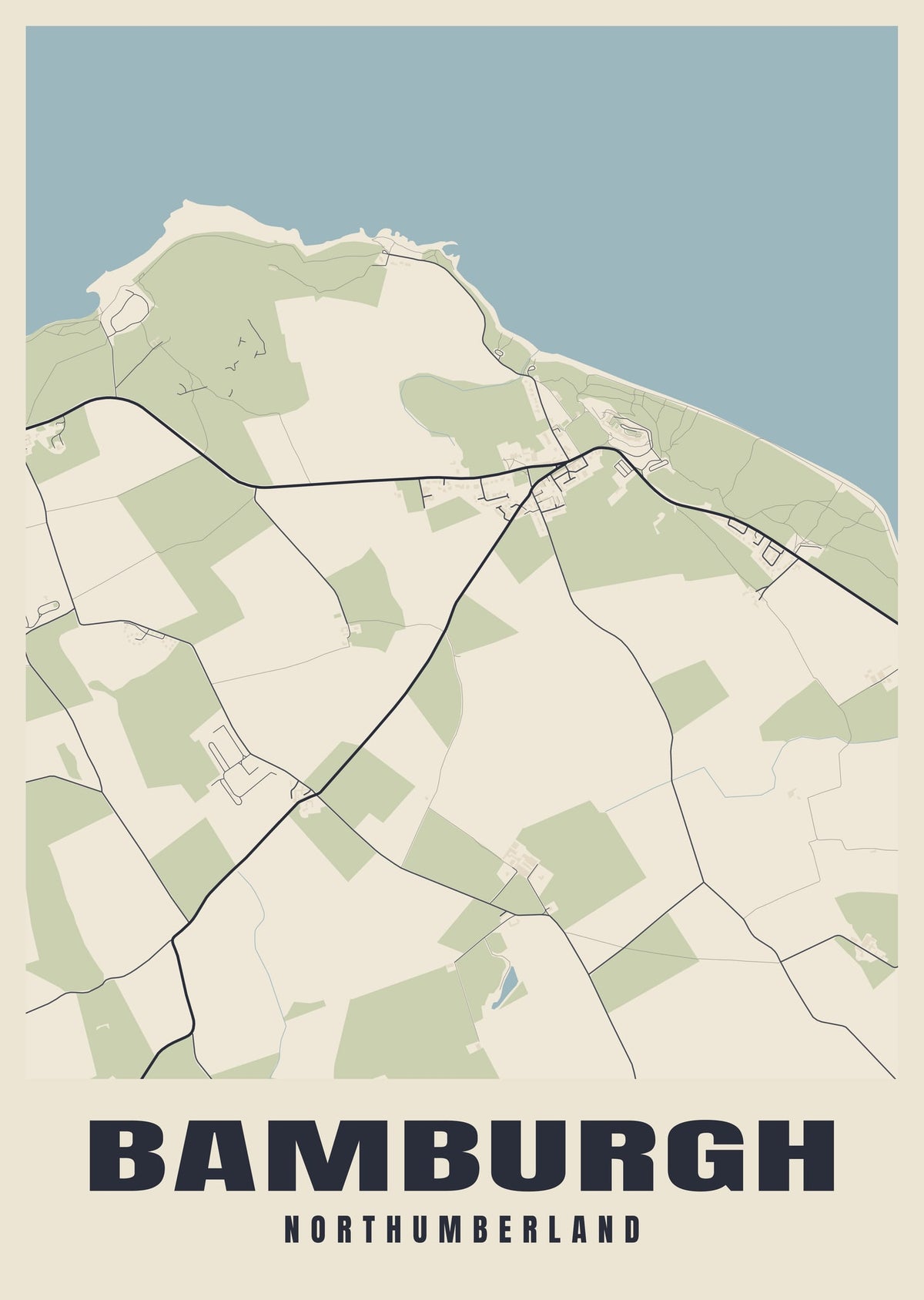Street map poster of Bamburgh, Northumberland