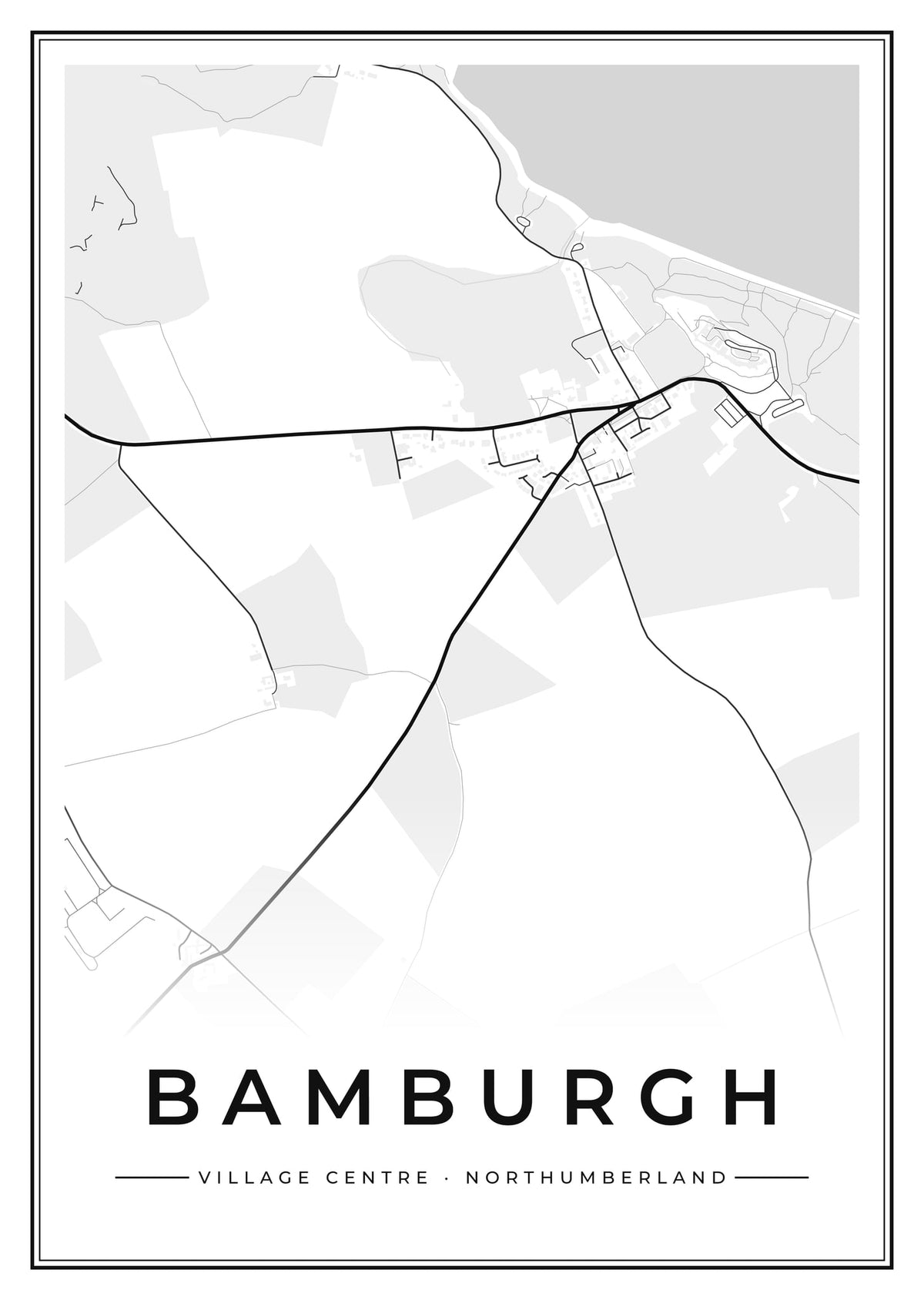 Street map poster of Bamburgh village centre, Northumberland
