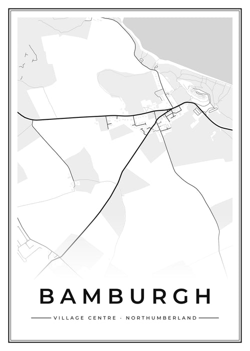 Street map poster of Bamburgh village centre, Northumberland