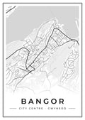 Street map poster of Bangor city centre, Gwynedd
