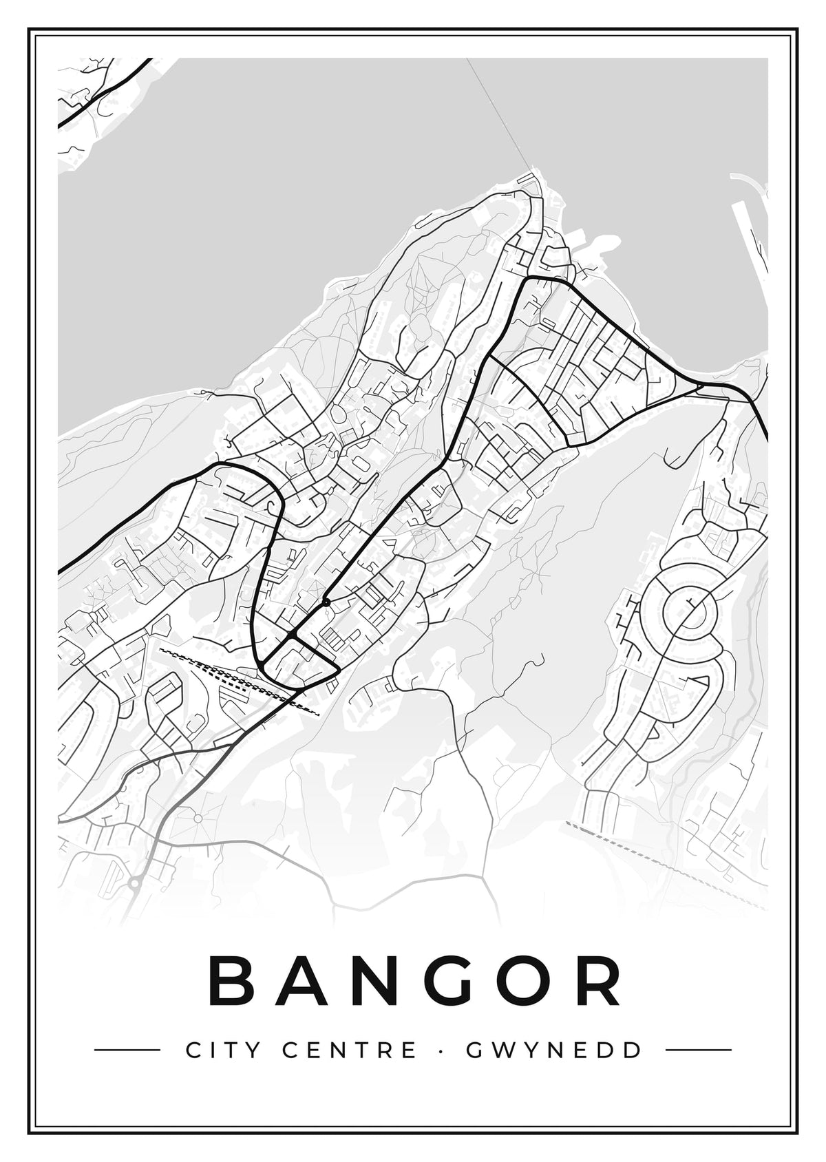 Street map poster of Bangor city centre, Gwynedd