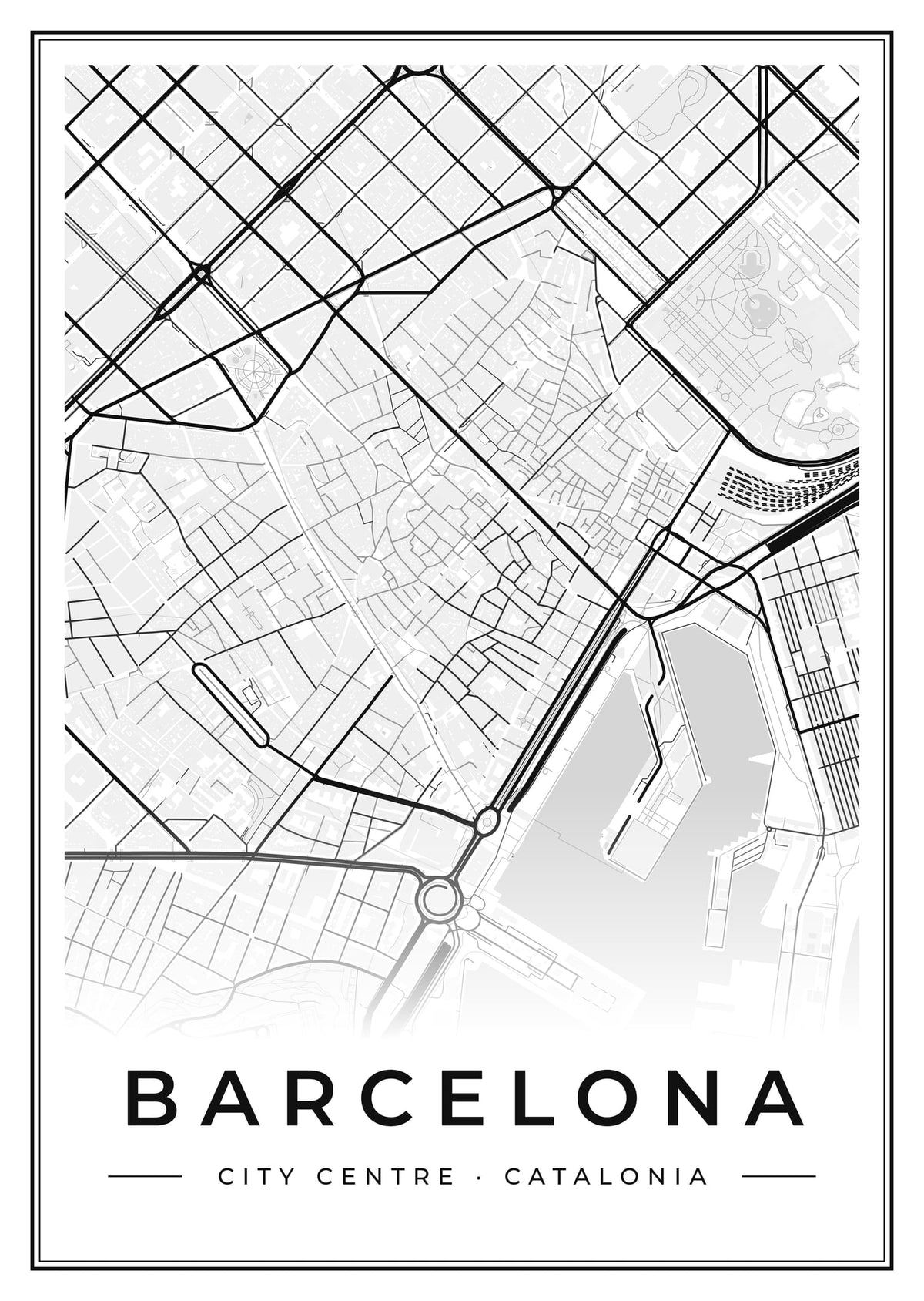 Street map poster of Barcelona city centre, Catalonia