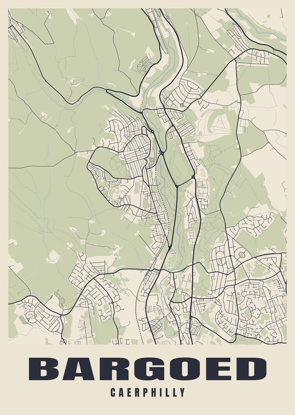 Street map poster of Bargoed, Caerphilly