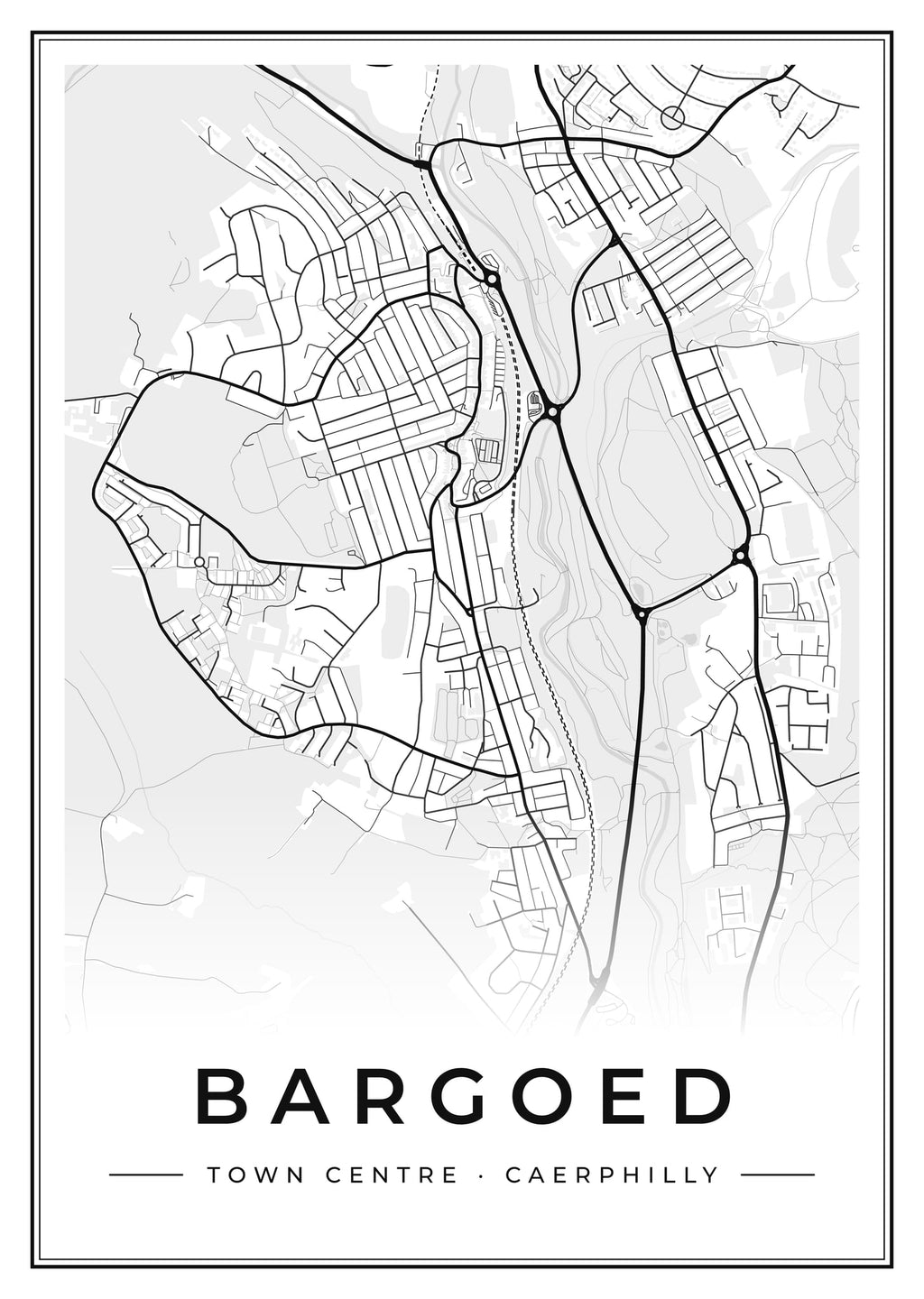 Street map poster of Bargoed town centre, Caerphilly