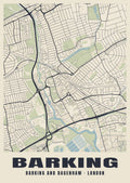 Heritage street map poster of Barking, Barking and Dagenham, London