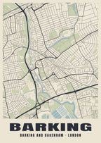 Heritage street map poster of Barking, Barking and Dagenham, London