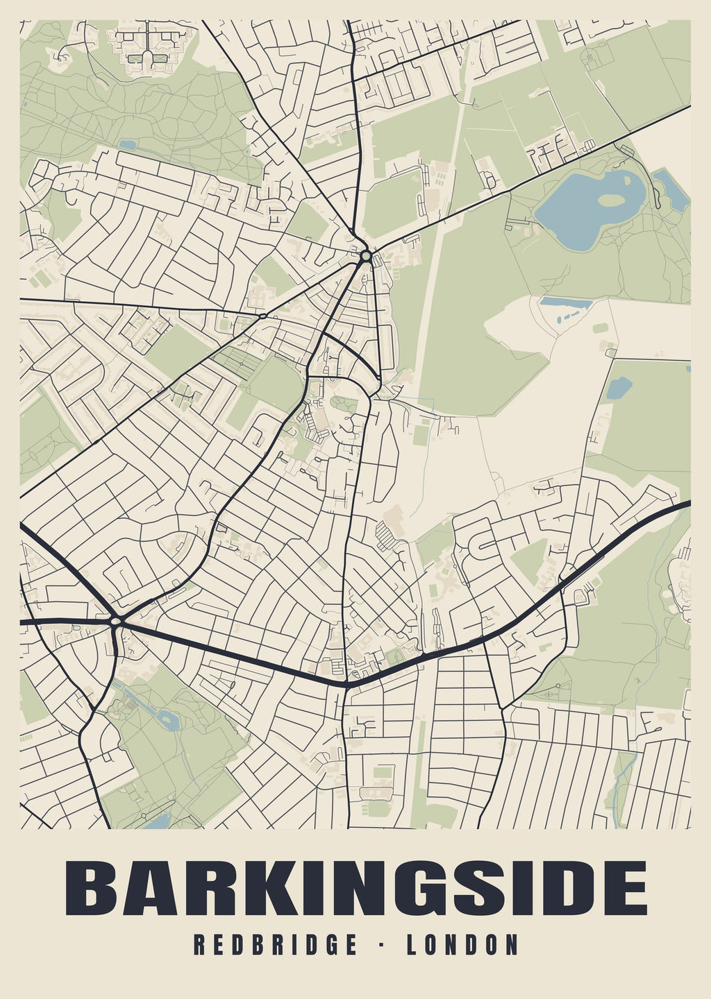 Heritage street map poster of Barkingside, Redbridge, London