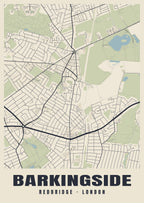 Heritage street map poster of Barkingside, Redbridge, London