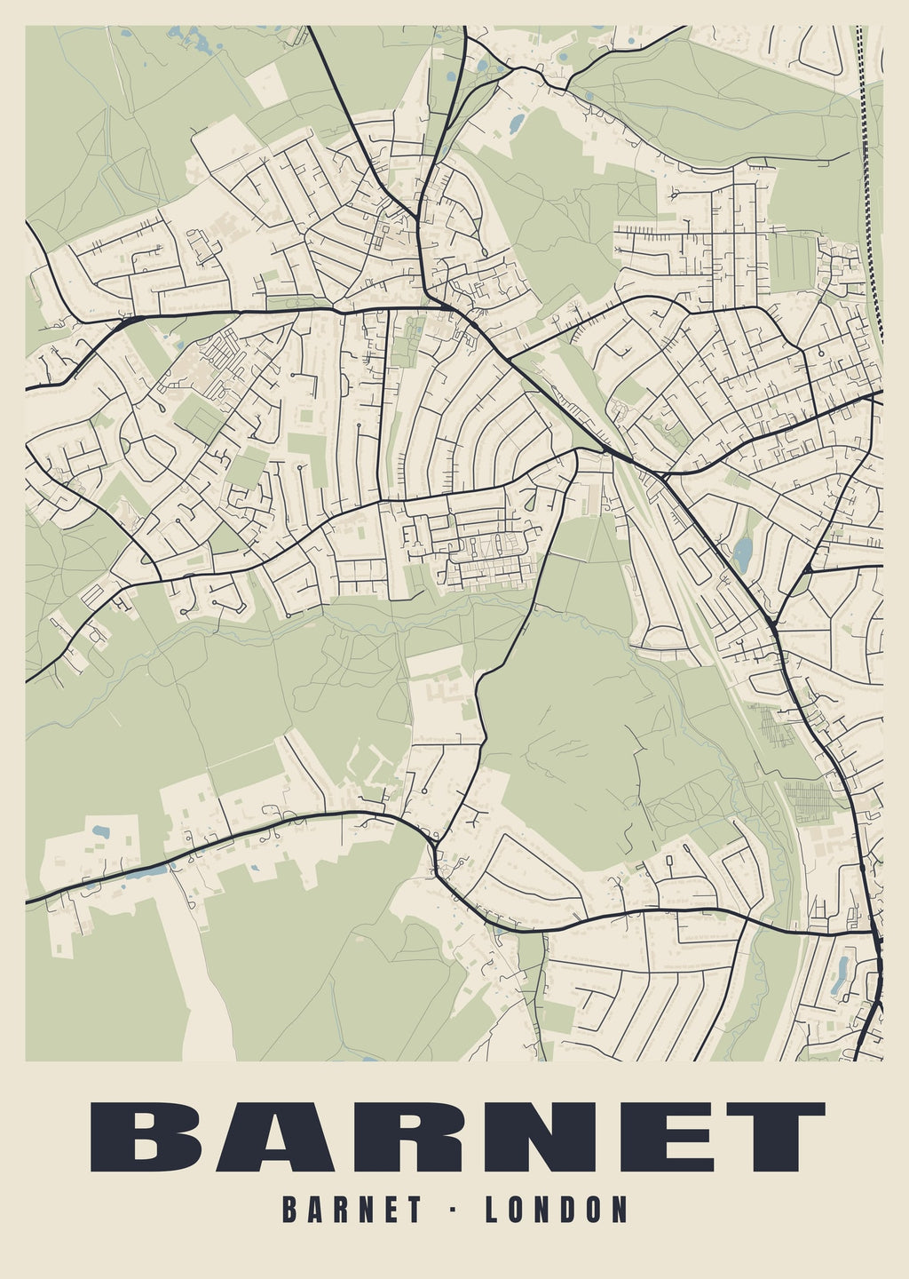 Heritage street map poster of Barnet, Barnet, London