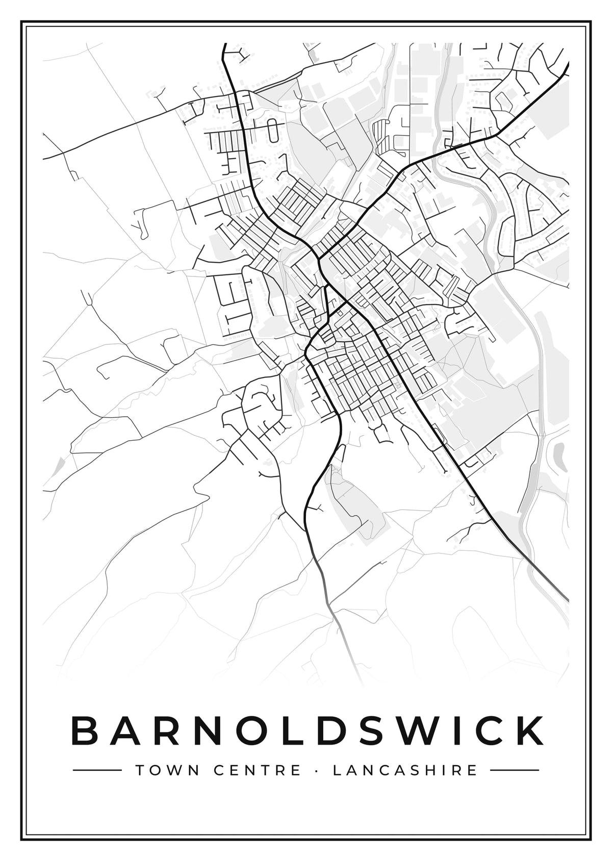 Street map poster of Barnoldswick town centre, Lancashire
