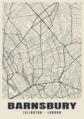 Heritage street map poster of Barnsbury, Islington, London