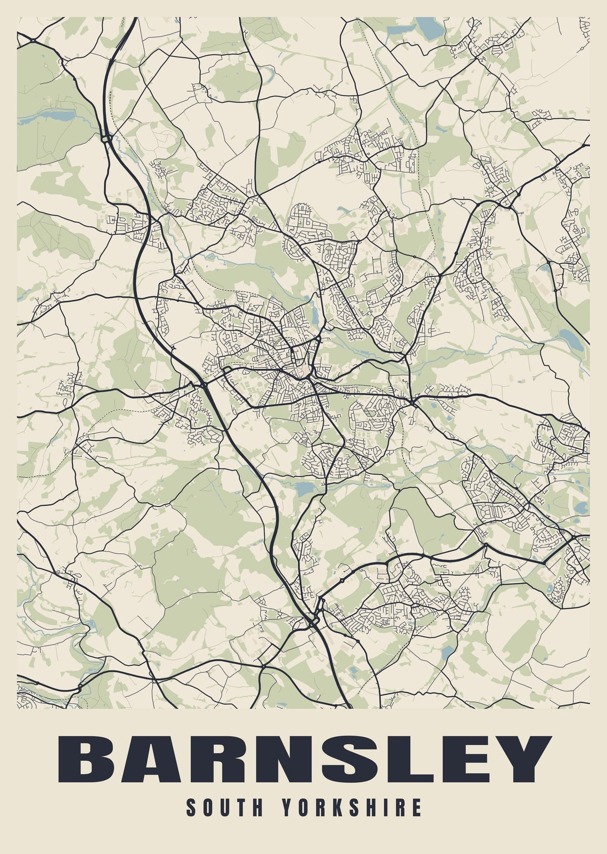Street map poster of Barnsley, South Yorkshire