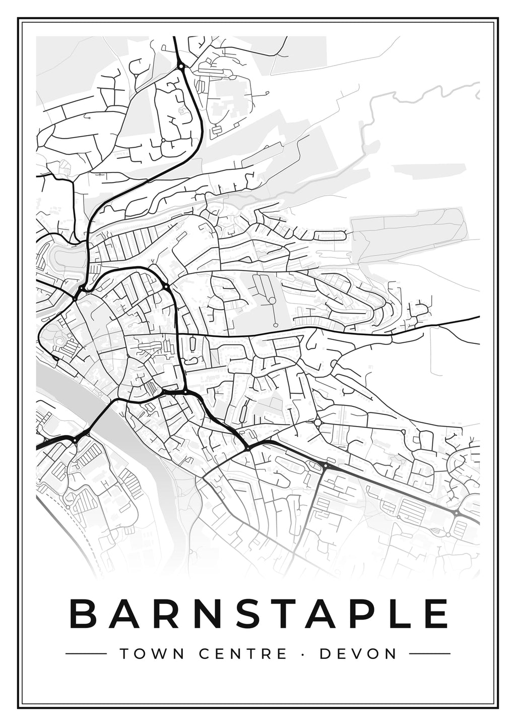 Street map poster of Barnstaple town centre, Devon