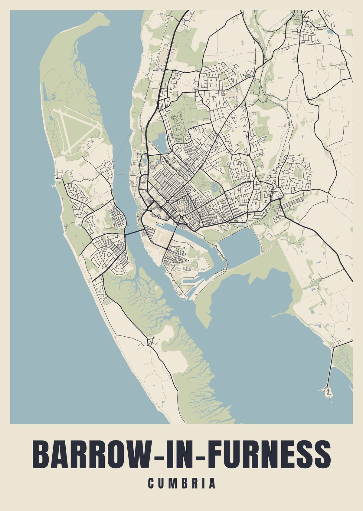 Street map poster of Barrow-in-Furness, Cumbria